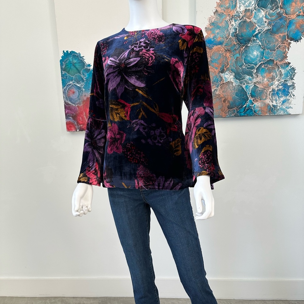 NWT- Trina Turk Velvet Top with Bell Sleeves -Medium